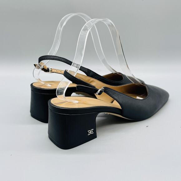 Sam Edelman Shoes Womens 7.5 Black Leather Slingback Block Heel Pumps Dress - Picture 7 of 11